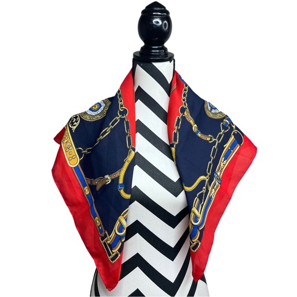 Equestrian Western Boho Navy Blue Square Scarf - Picture 3 of 9